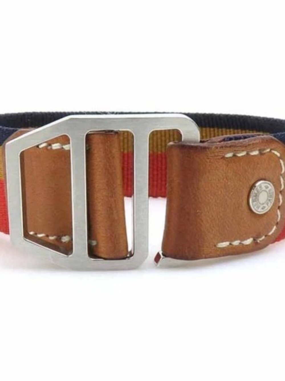 Auth HERMES Bracelet Orange/Brown/Navy Canvas/Leather - e61247g